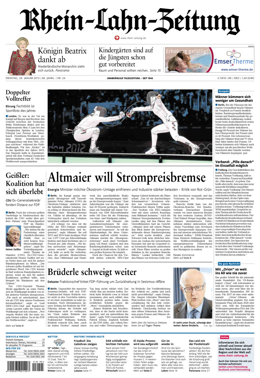Rhein-Lahn-Zeitung Diez (Archiv) vom Dienstag, 29.01.2013