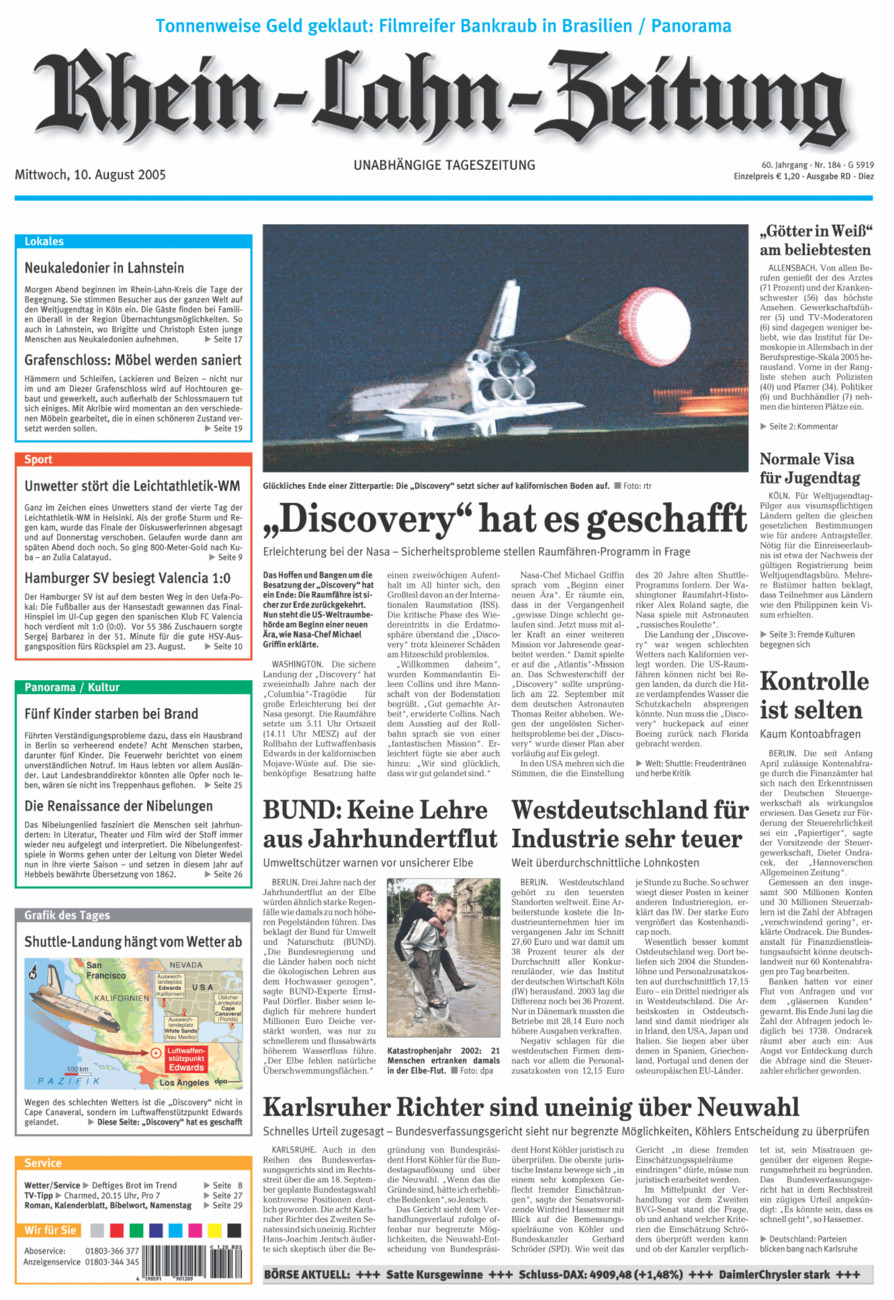 Rhein-Lahn-Zeitung Diez (Archiv) vom Mittwoch, 10.08.2005