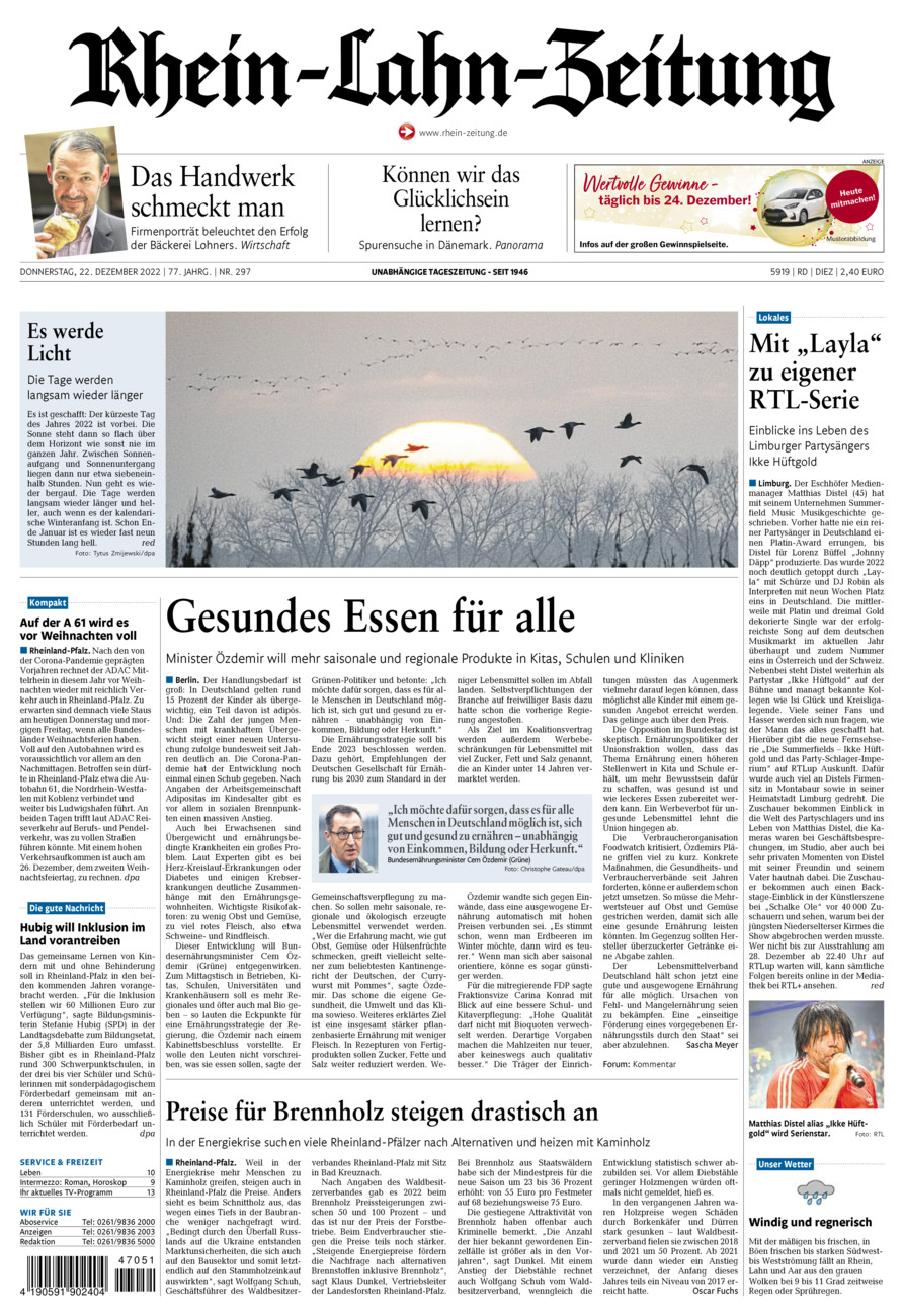 Rhein-Lahn-Zeitung Diez (Archiv) vom Donnerstag, 22.12.2022