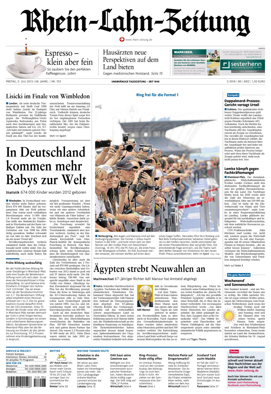 Rhein-Lahn-Zeitung Diez (Archiv) vom Freitag, 05.07.2013