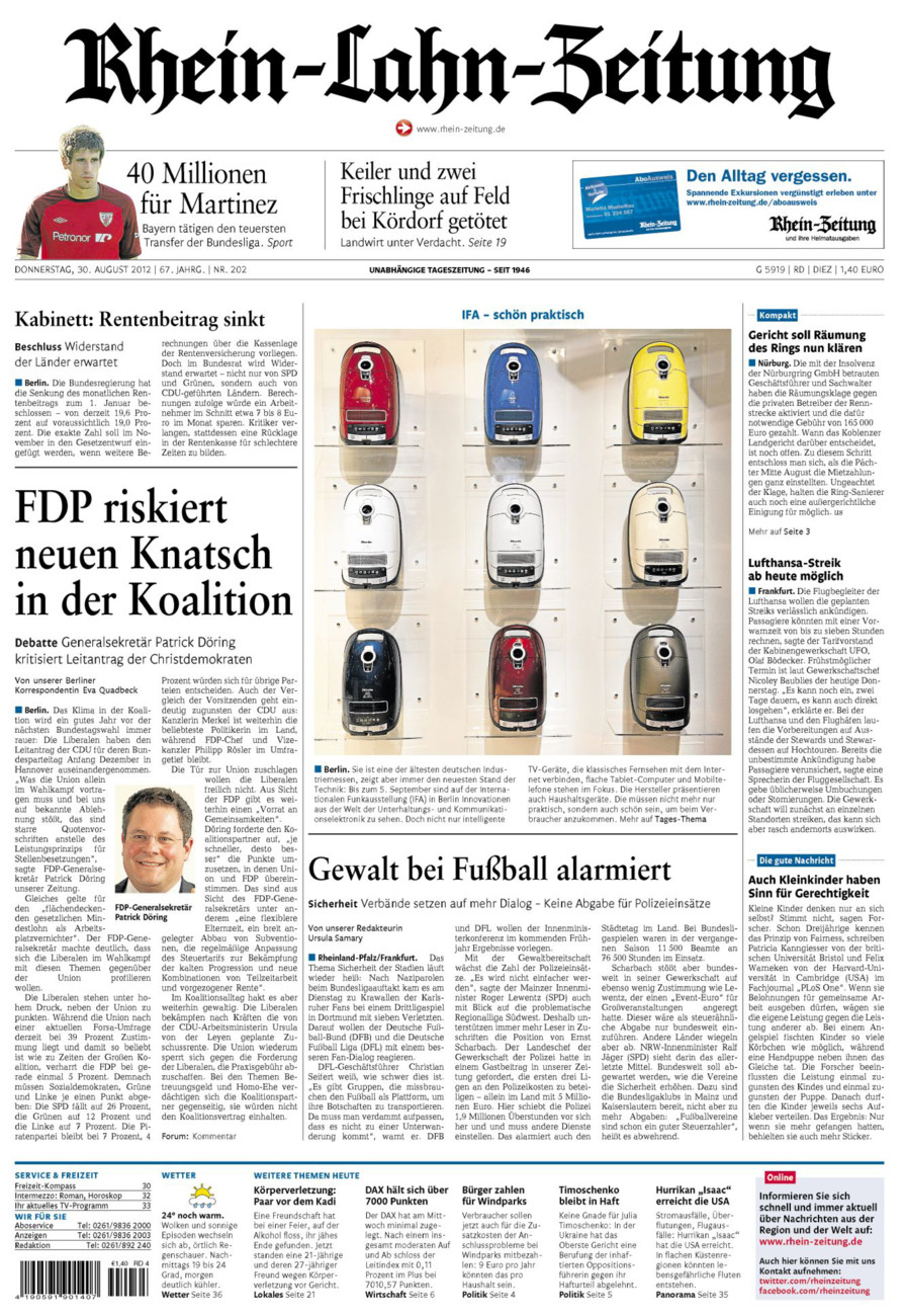 Rhein-Lahn-Zeitung Diez (Archiv) vom Donnerstag, 30.08.2012