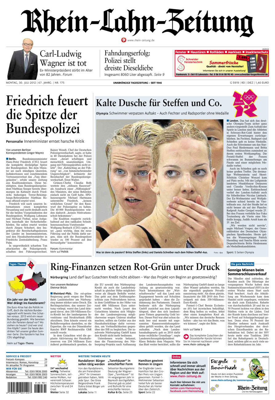 Rhein-Lahn-Zeitung Diez (Archiv) vom Montag, 30.07.2012