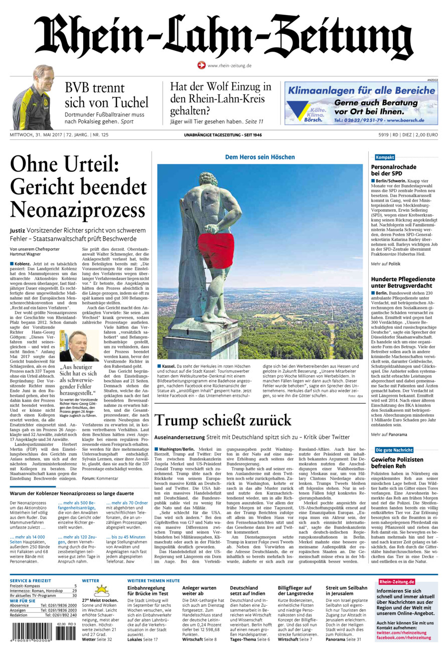 Rhein-Lahn-Zeitung Diez (Archiv) vom Mittwoch, 31.05.2017