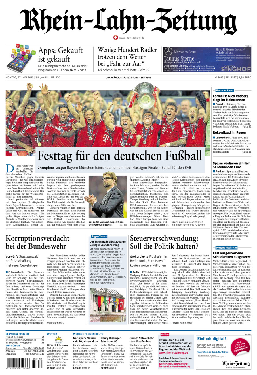 Rhein-Lahn-Zeitung Diez (Archiv) vom Montag, 27.05.2013