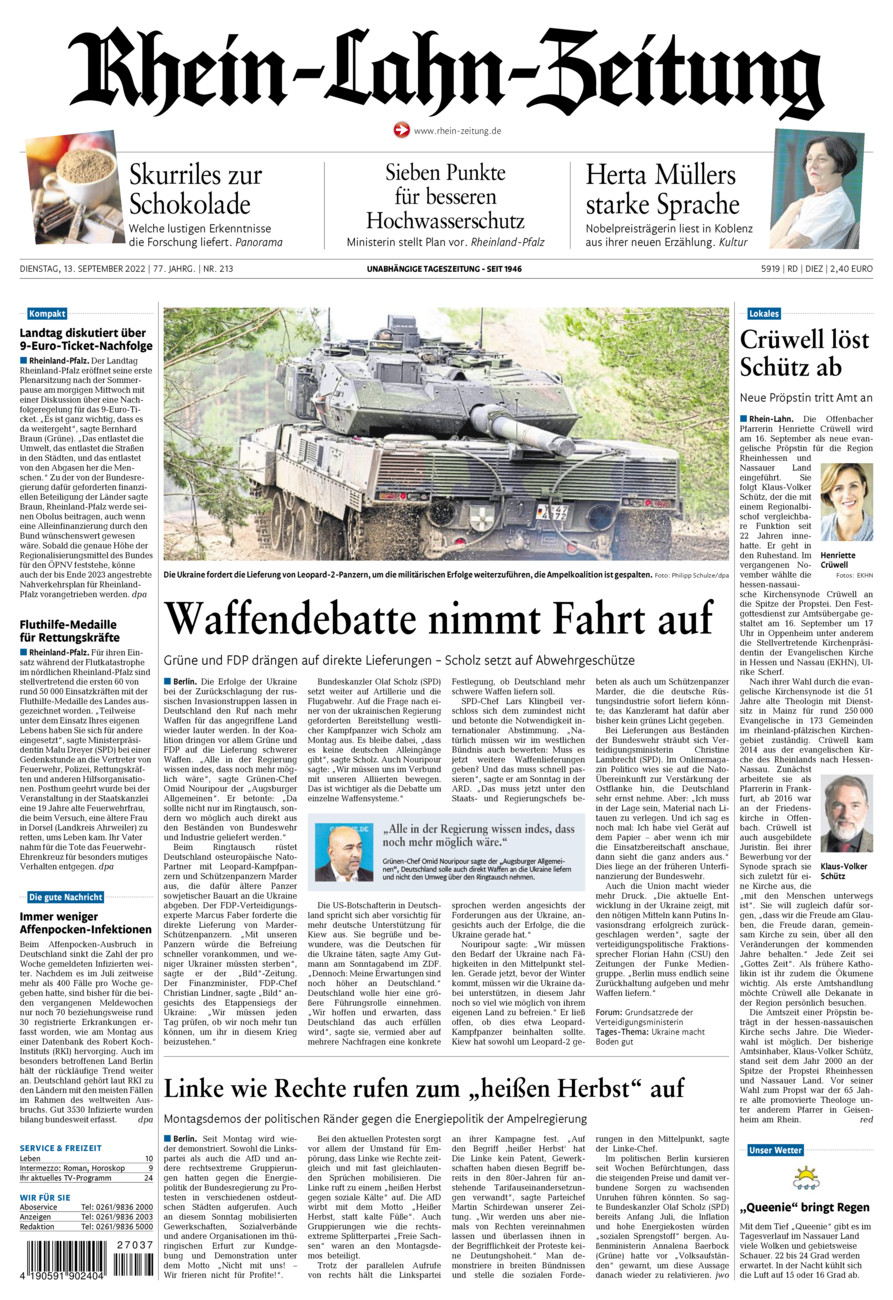 Rhein-Lahn-Zeitung Diez (Archiv) vom Dienstag, 13.09.2022
