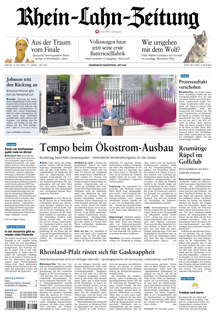 Rhein-Lahn-Zeitung Diez (Archiv) vom Freitag, 08.07.2022