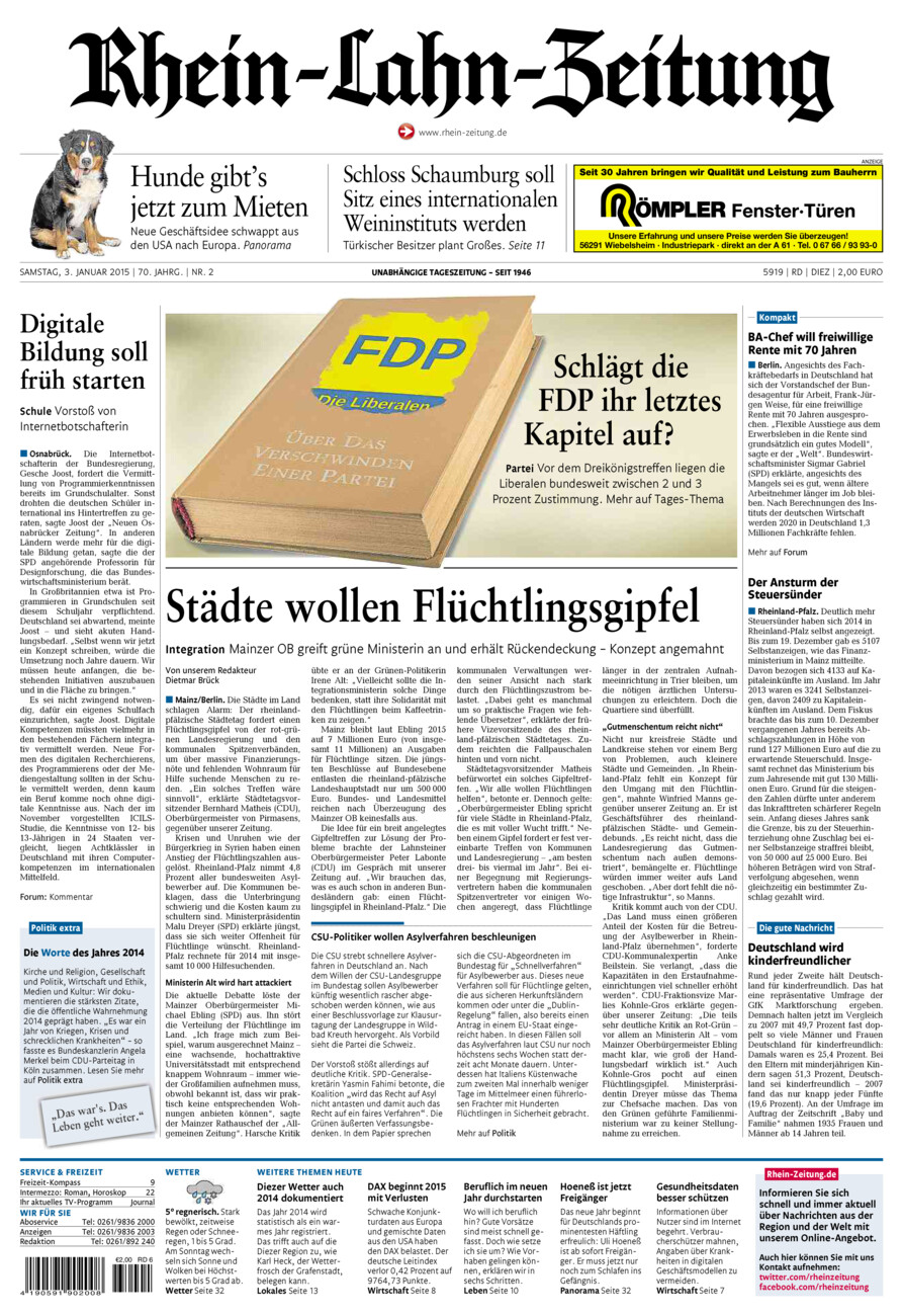Rhein-Lahn-Zeitung Diez (Archiv) vom Samstag, 03.01.2015