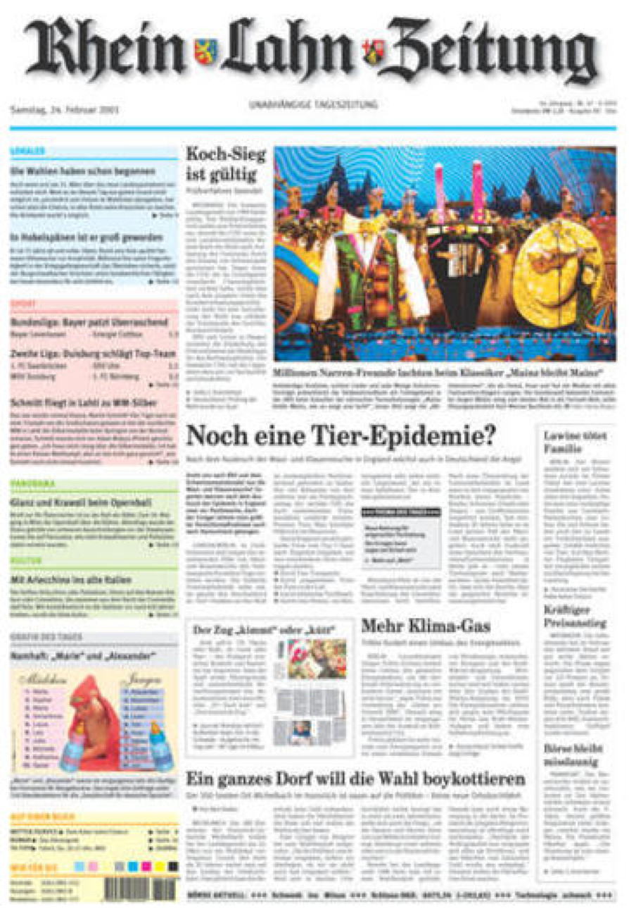 Rhein-Lahn-Zeitung Diez (Archiv) vom Samstag, 24.02.2001