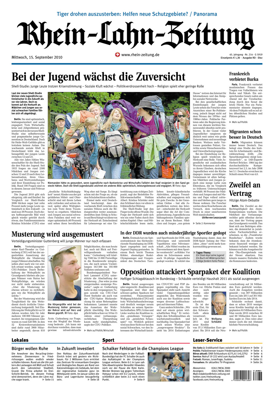 Rhein-Lahn-Zeitung Diez (Archiv) vom Mittwoch, 15.09.2010