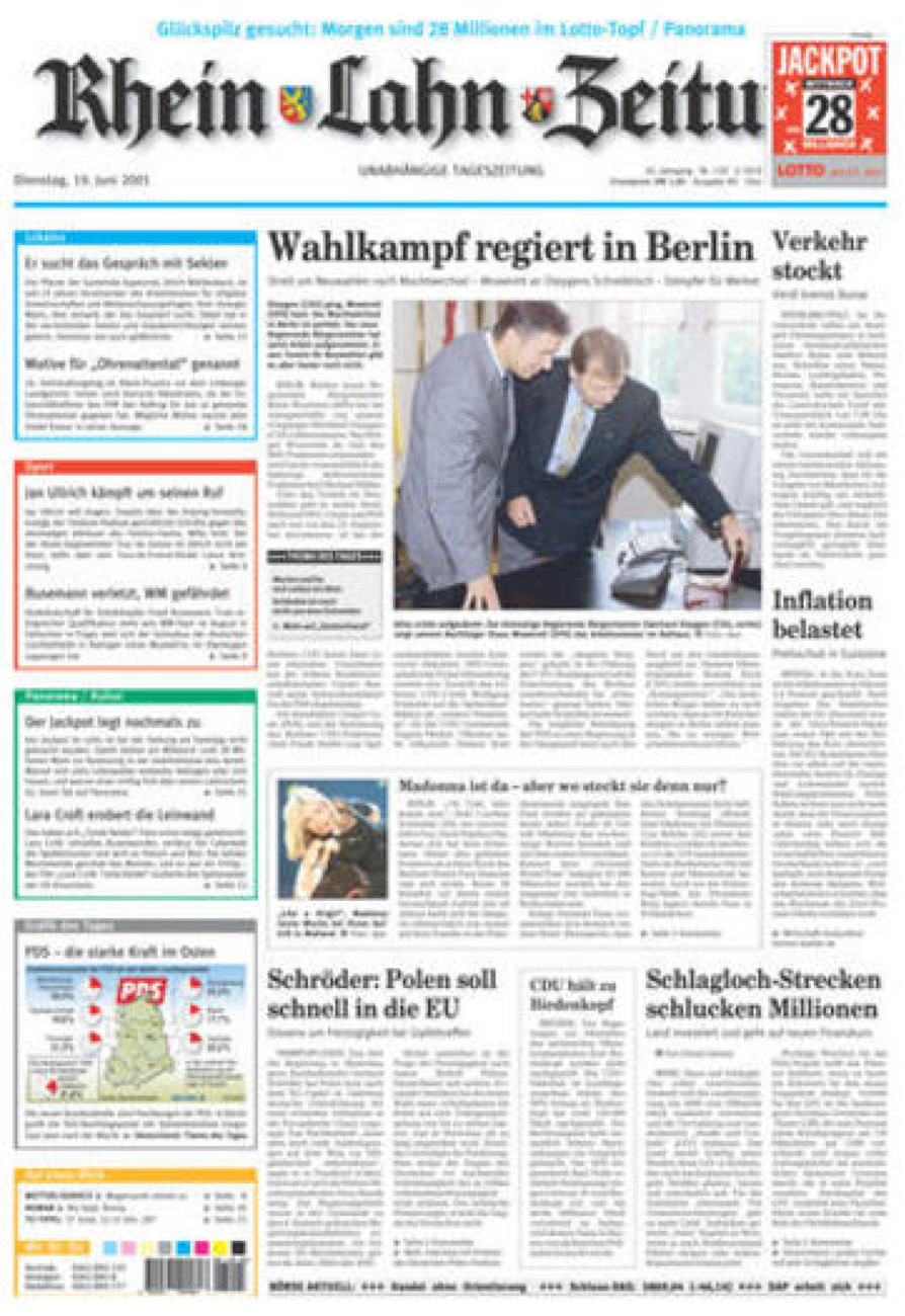 Rhein-Lahn-Zeitung Diez (Archiv) vom Dienstag, 19.06.2001
