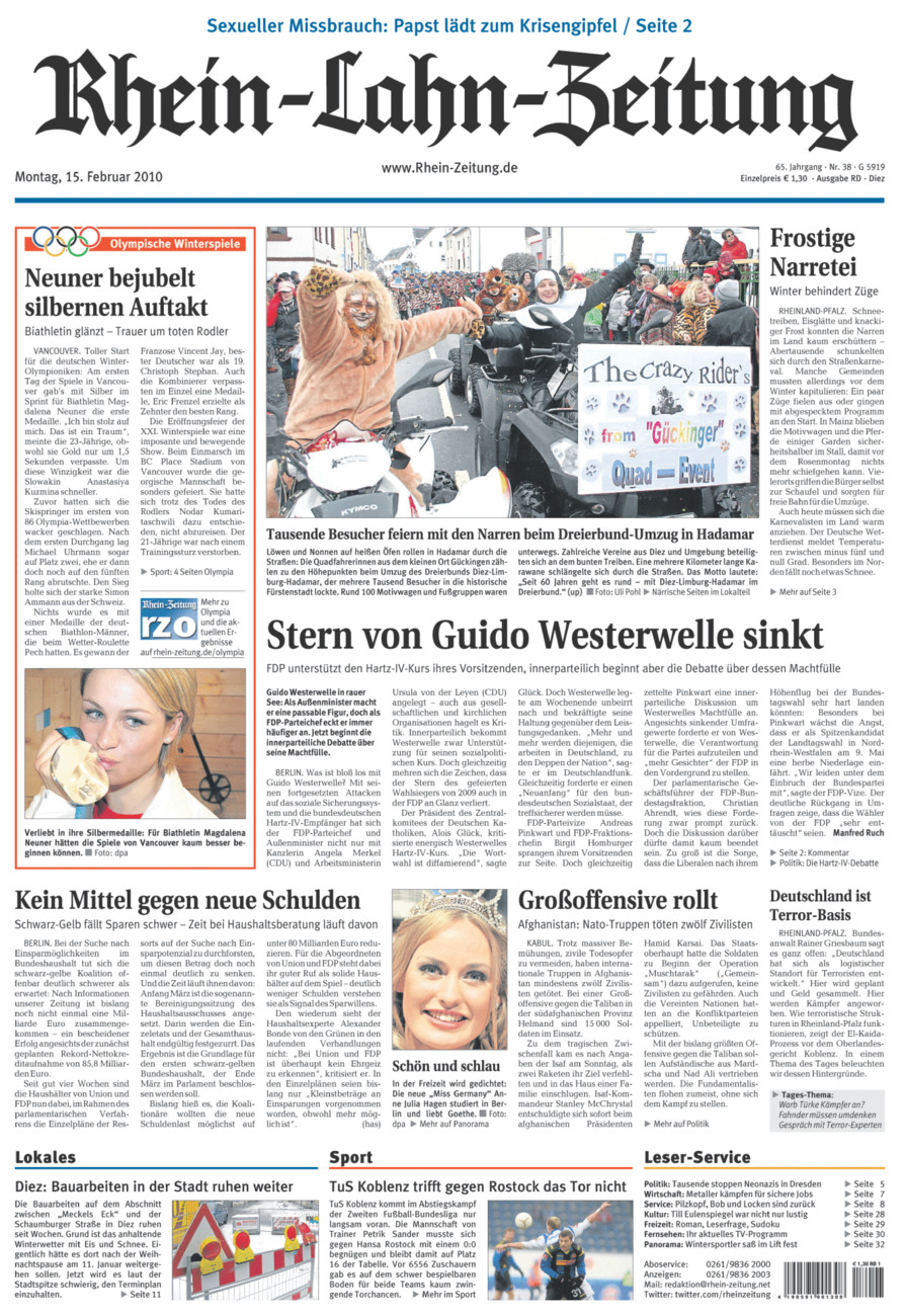 Rhein-Lahn-Zeitung Diez (Archiv) vom Montag, 15.02.2010