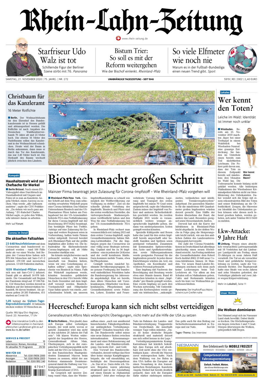 Rhein-Lahn-Zeitung Diez (Archiv) vom Samstag, 21.11.2020