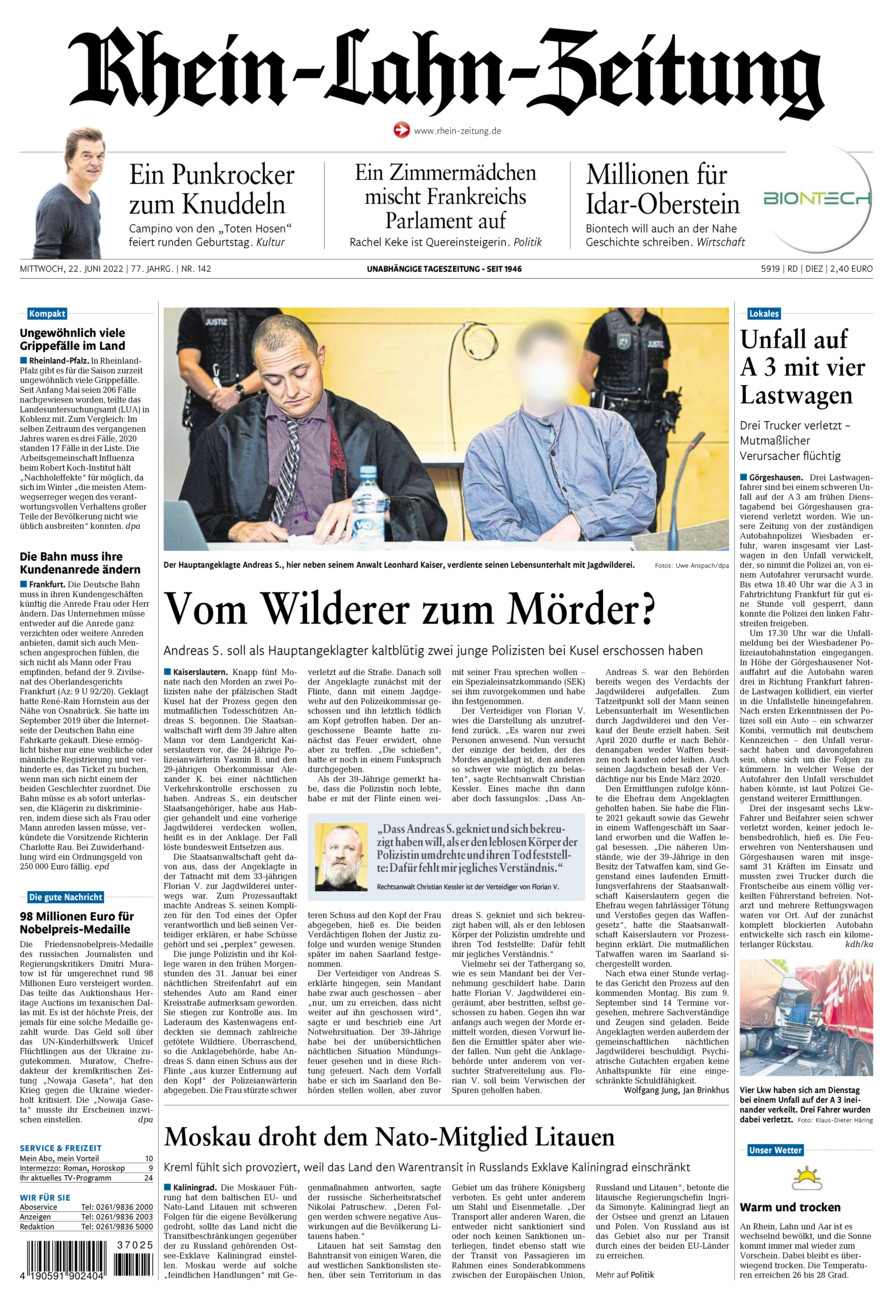 Rhein-Lahn-Zeitung Diez (Archiv) vom Mittwoch, 22.06.2022