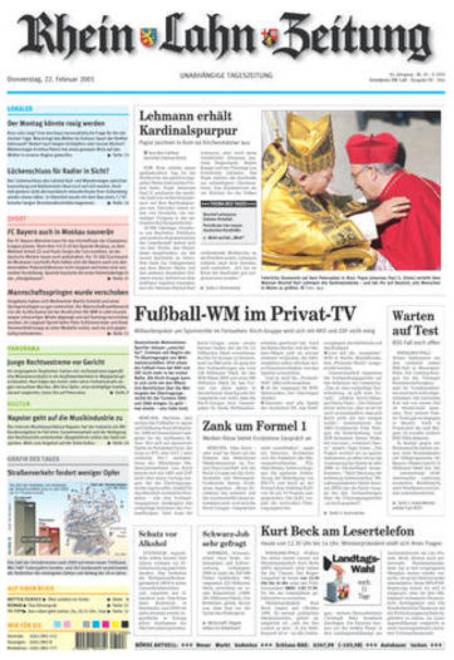 Rhein-Lahn-Zeitung Diez (Archiv) vom Donnerstag, 22.02.2001