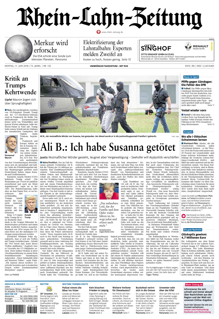 Rhein-Lahn-Zeitung Diez (Archiv) vom Montag, 11.06.2018