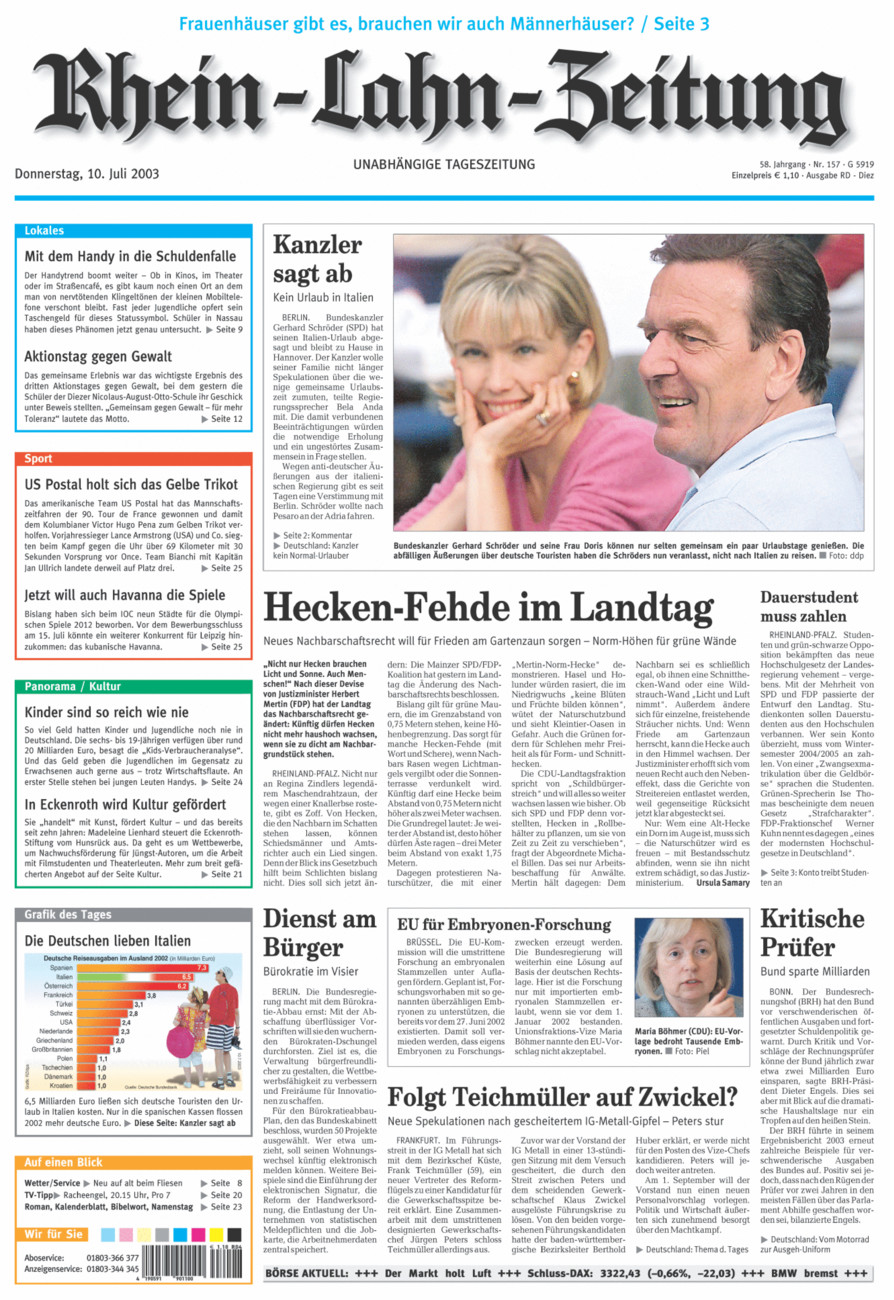 Rhein-Lahn-Zeitung Diez (Archiv) vom Donnerstag, 10.07.2003