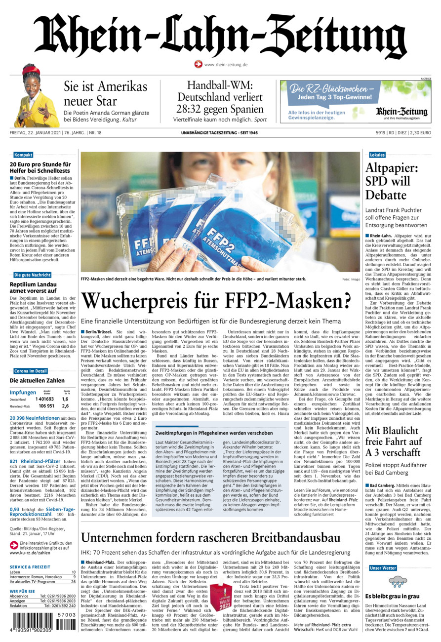 Rhein-Lahn-Zeitung Diez (Archiv) vom Freitag, 22.01.2021