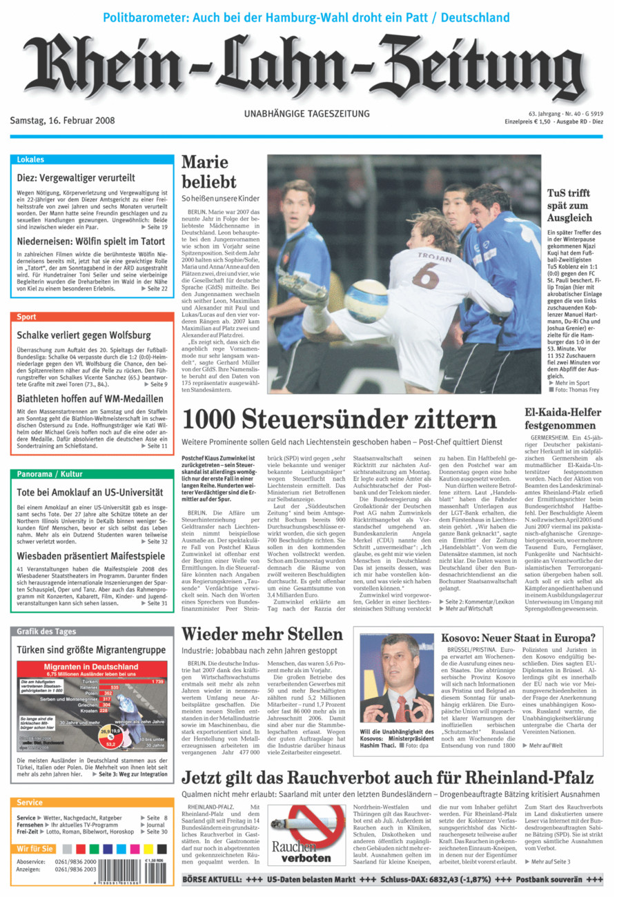 Rhein-Lahn-Zeitung Diez (Archiv) vom Samstag, 16.02.2008