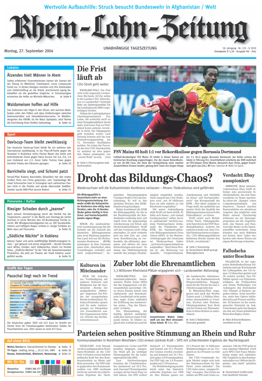 Rhein-Lahn-Zeitung Diez (Archiv) vom Montag, 27.09.2004