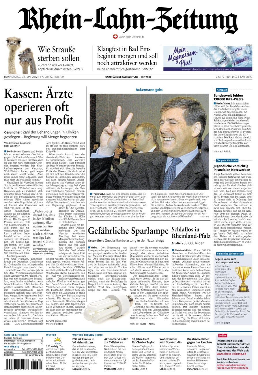 Rhein-Lahn-Zeitung Diez (Archiv) vom Donnerstag, 31.05.2012