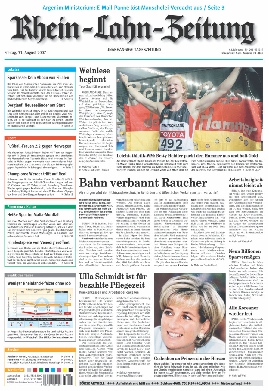 Rhein-Lahn-Zeitung Diez (Archiv) vom Freitag, 31.08.2007