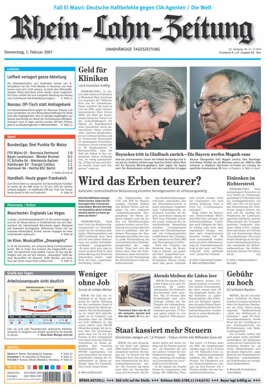 Rhein-Lahn-Zeitung Diez (Archiv) vom Donnerstag, 01.02.2007