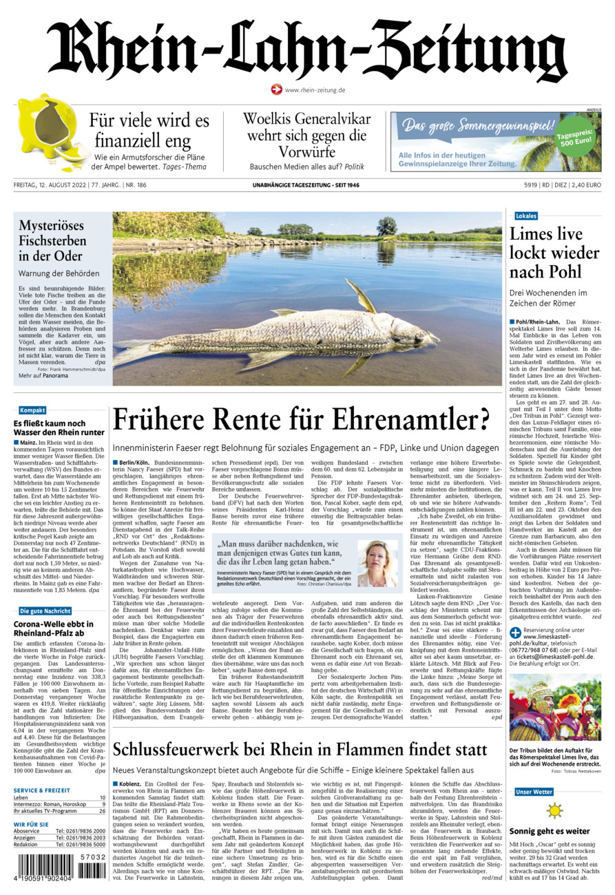Rhein-Lahn-Zeitung Diez (Archiv) vom Freitag, 12.08.2022