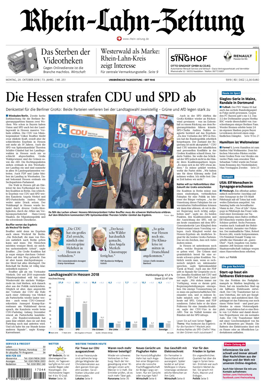 Rhein-Lahn-Zeitung Diez (Archiv) vom Montag, 29.10.2018