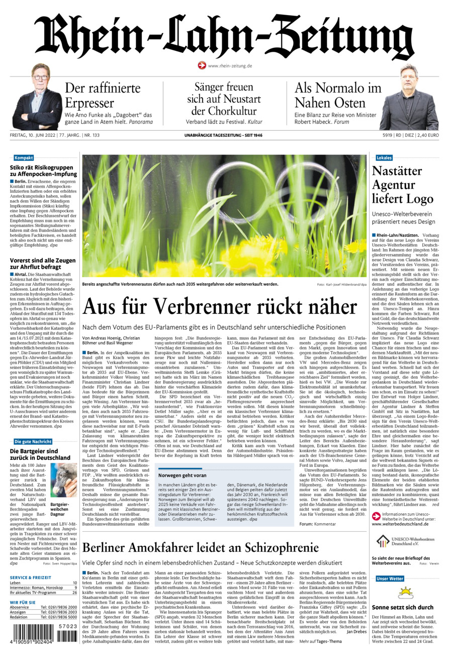 Rhein-Lahn-Zeitung Diez (Archiv) vom Freitag, 10.06.2022