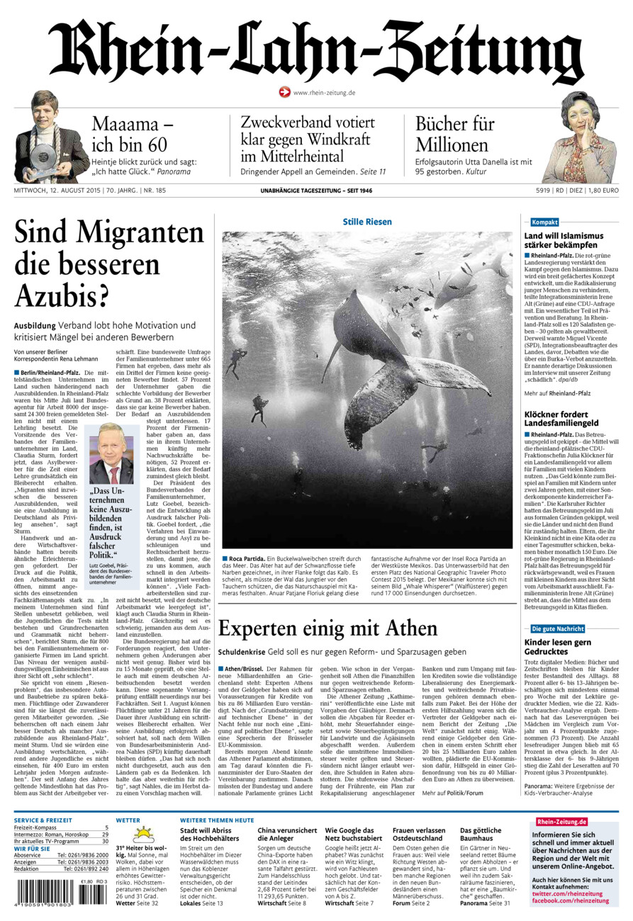 Rhein-Lahn-Zeitung Diez (Archiv) vom Mittwoch, 12.08.2015