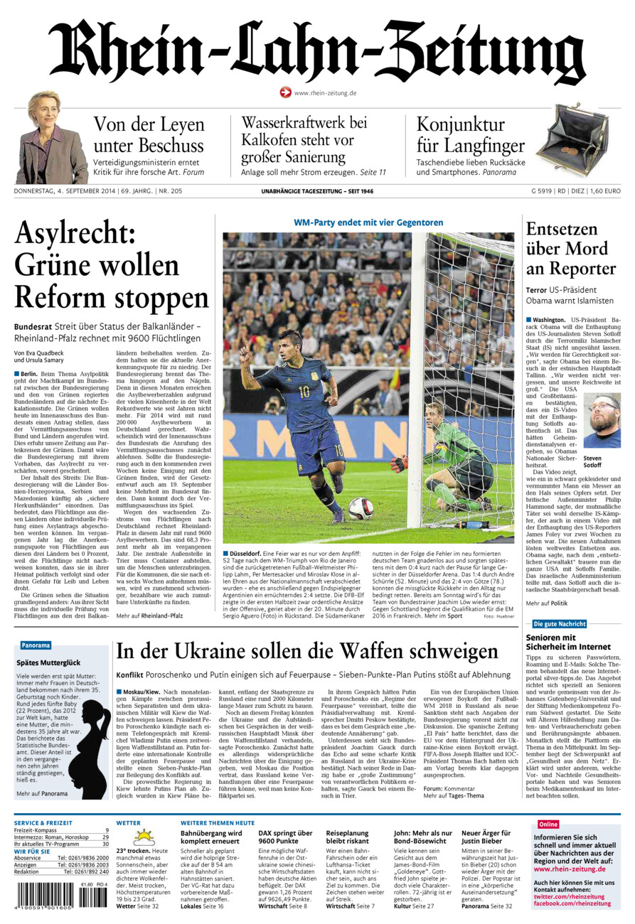Rhein-Lahn-Zeitung Diez (Archiv) vom Donnerstag, 04.09.2014
