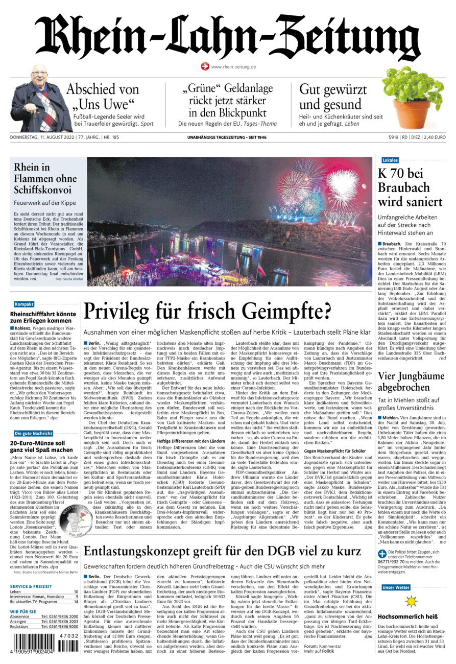 Rhein-Lahn-Zeitung Diez (Archiv) vom Donnerstag, 11.08.2022