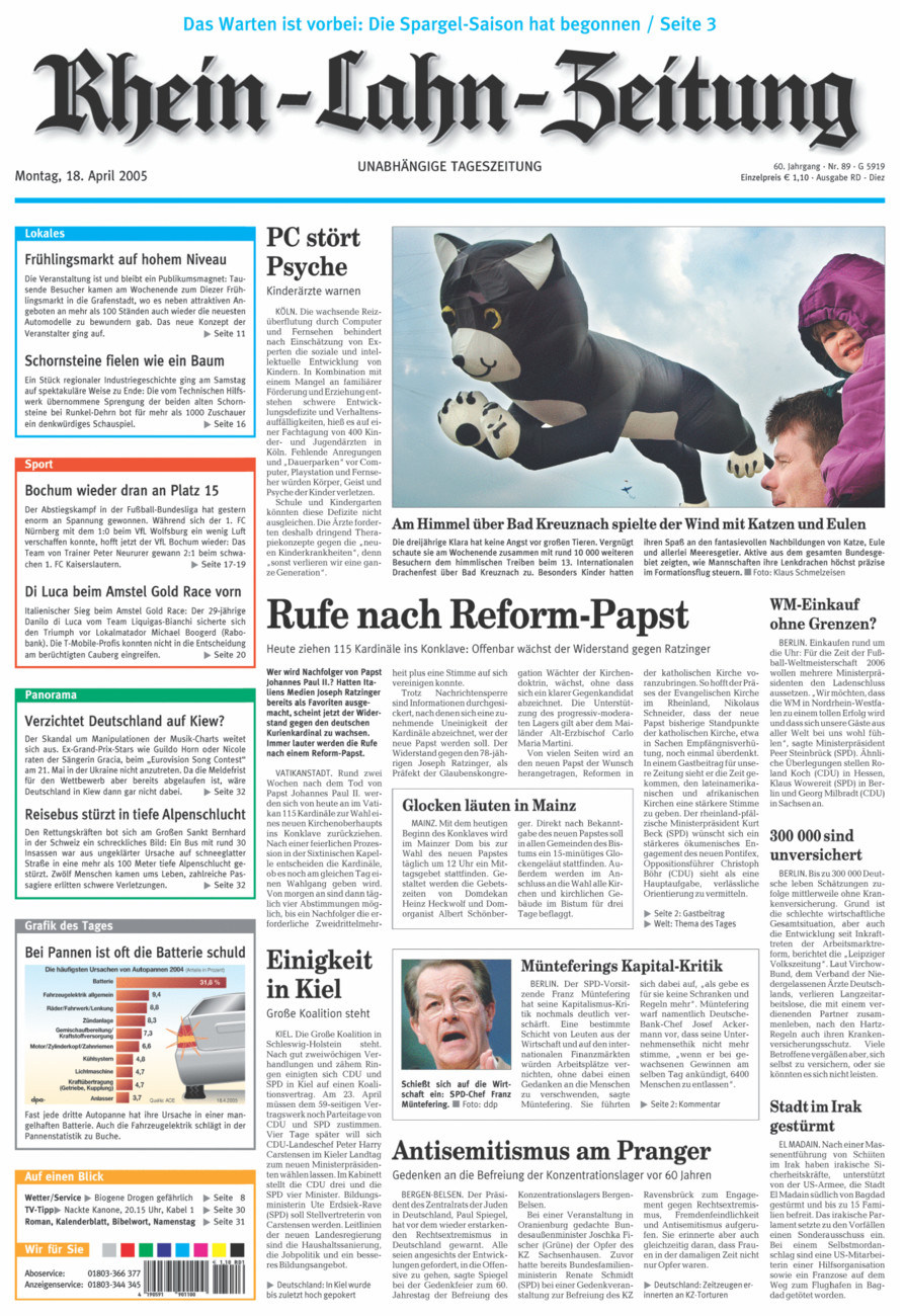 Rhein-Lahn-Zeitung Diez (Archiv) vom Montag, 18.04.2005