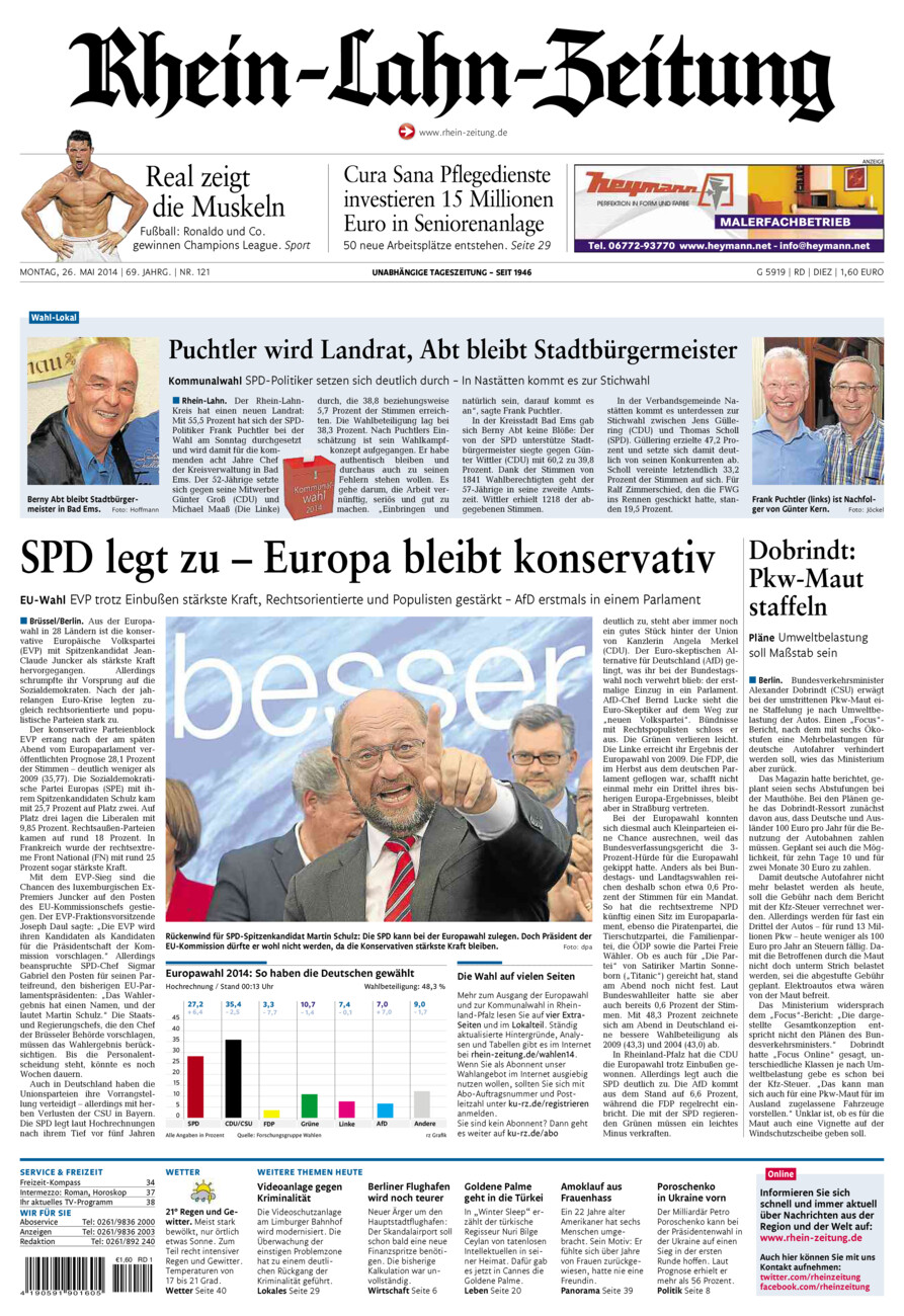 Rhein-Lahn-Zeitung Diez (Archiv) vom Montag, 26.05.2014