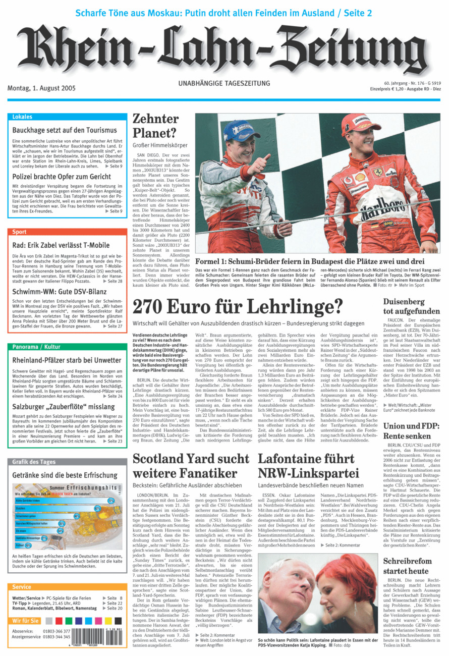 Rhein-Lahn-Zeitung Diez (Archiv) vom Montag, 01.08.2005