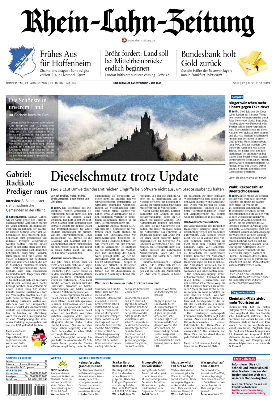 Rhein-Lahn-Zeitung Diez (Archiv) vom Donnerstag, 24.08.2017