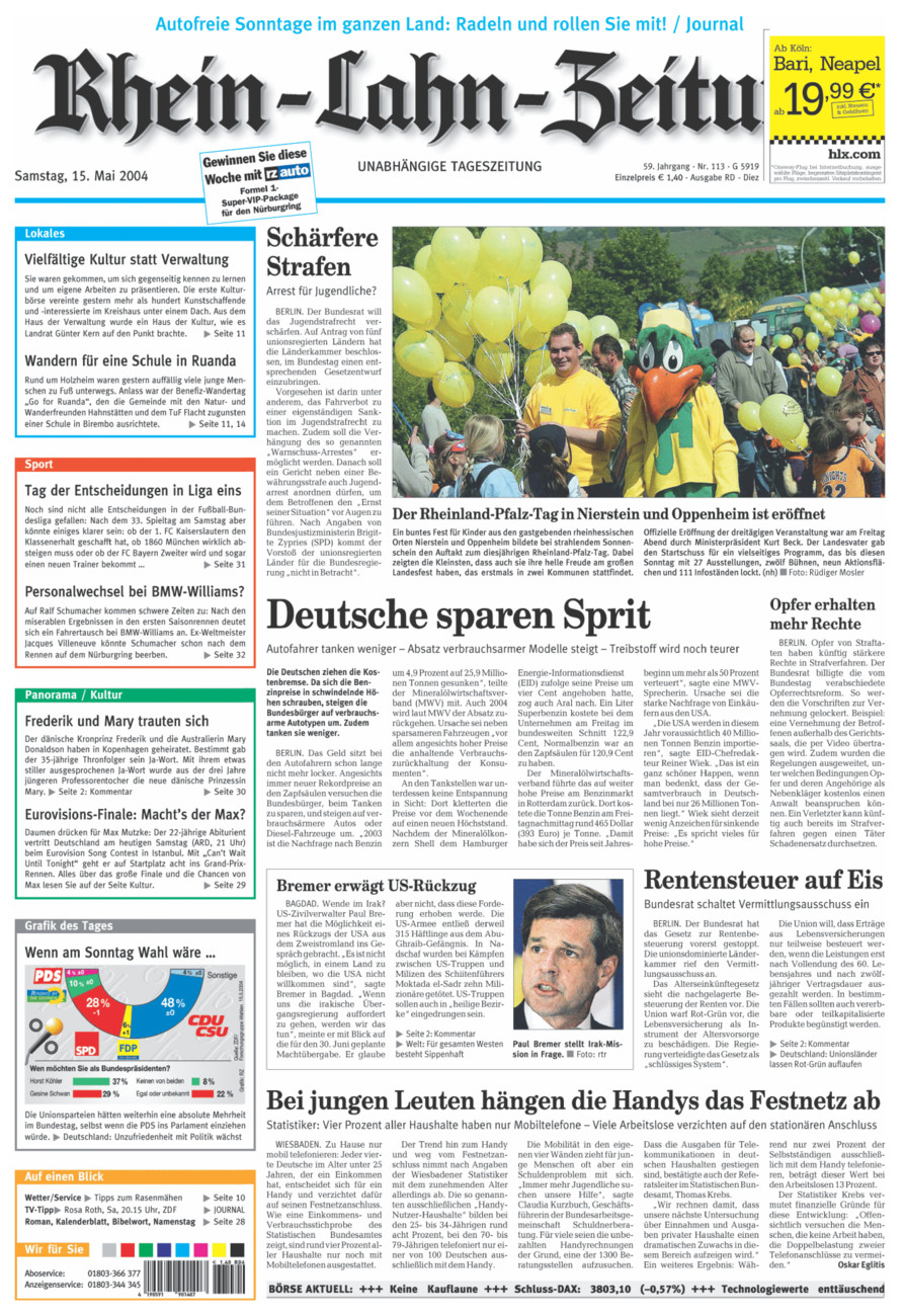 Rhein-Lahn-Zeitung Diez (Archiv) vom Samstag, 15.05.2004