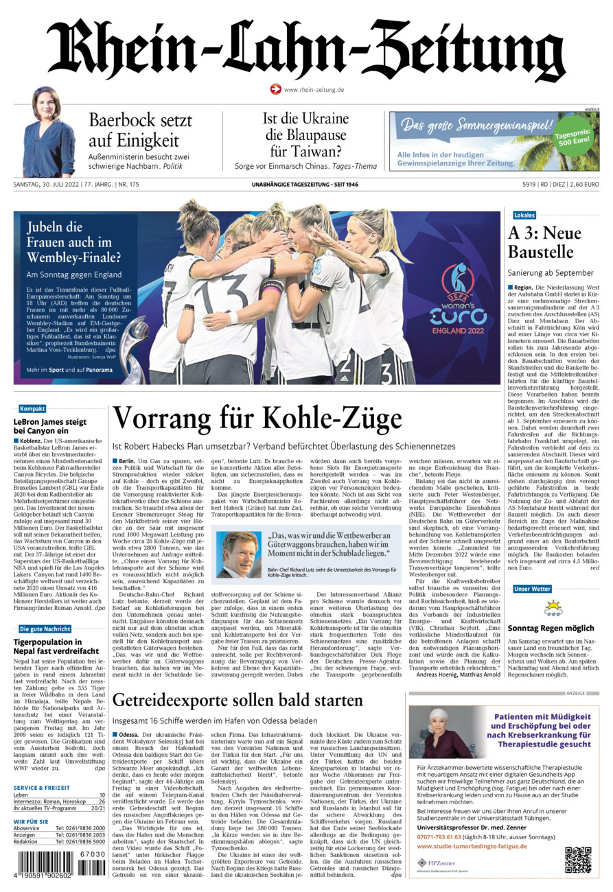 Rhein-Lahn-Zeitung Diez (Archiv) vom Samstag, 30.07.2022