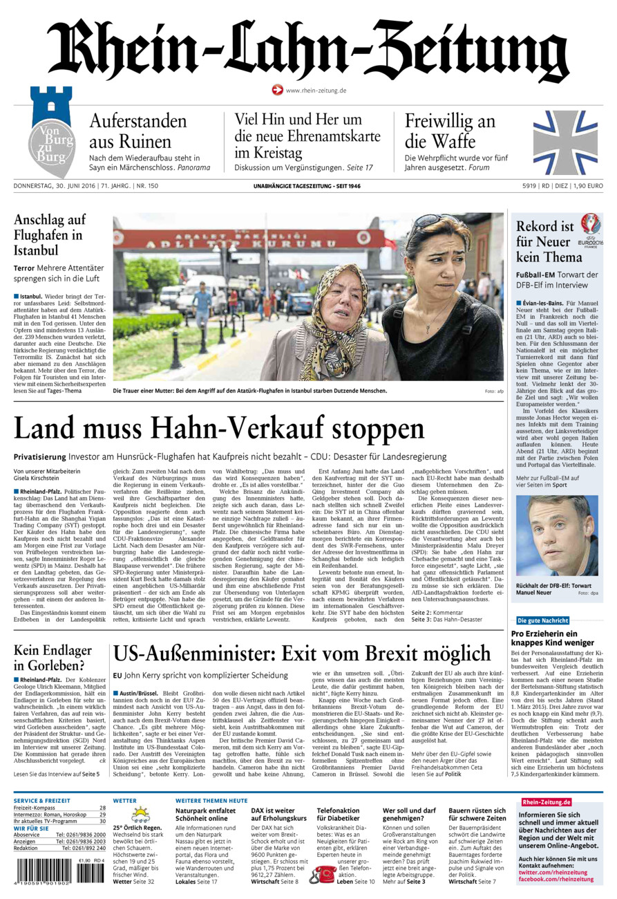 Rhein-Lahn-Zeitung Diez (Archiv) vom Donnerstag, 30.06.2016