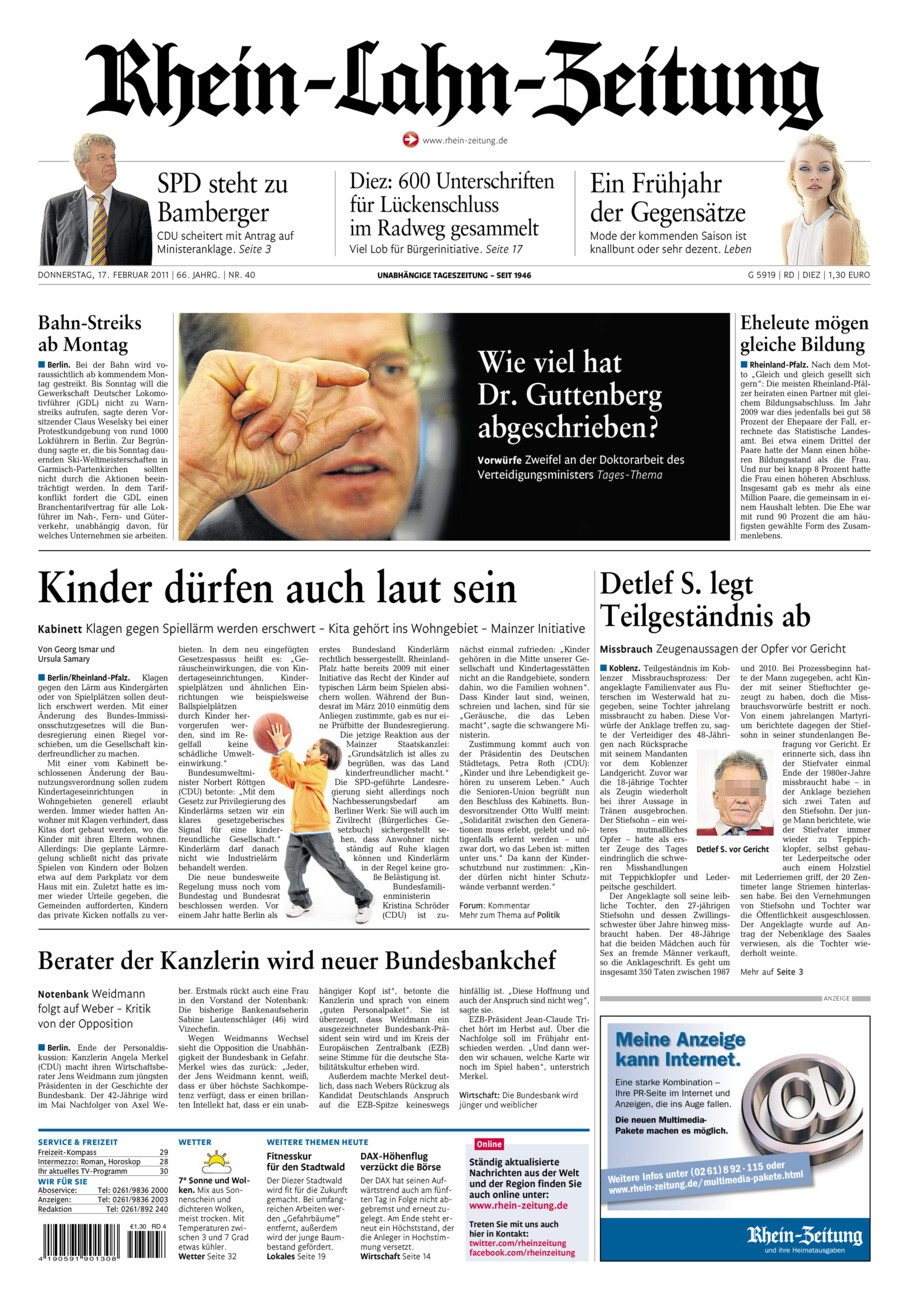 Rhein-Lahn-Zeitung Diez (Archiv) vom Donnerstag, 17.02.2011