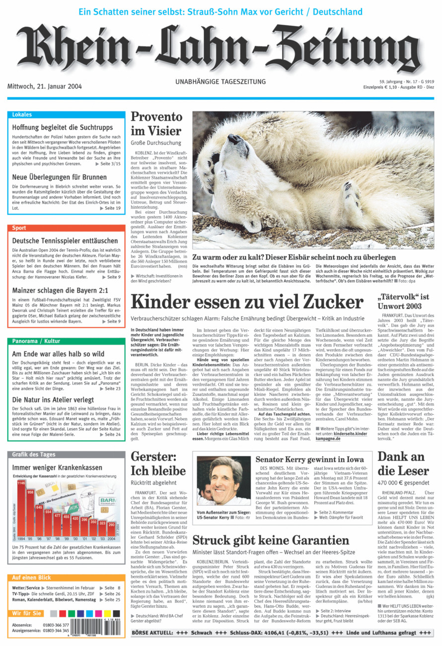 Rhein-Lahn-Zeitung Diez (Archiv) vom Mittwoch, 21.01.2004