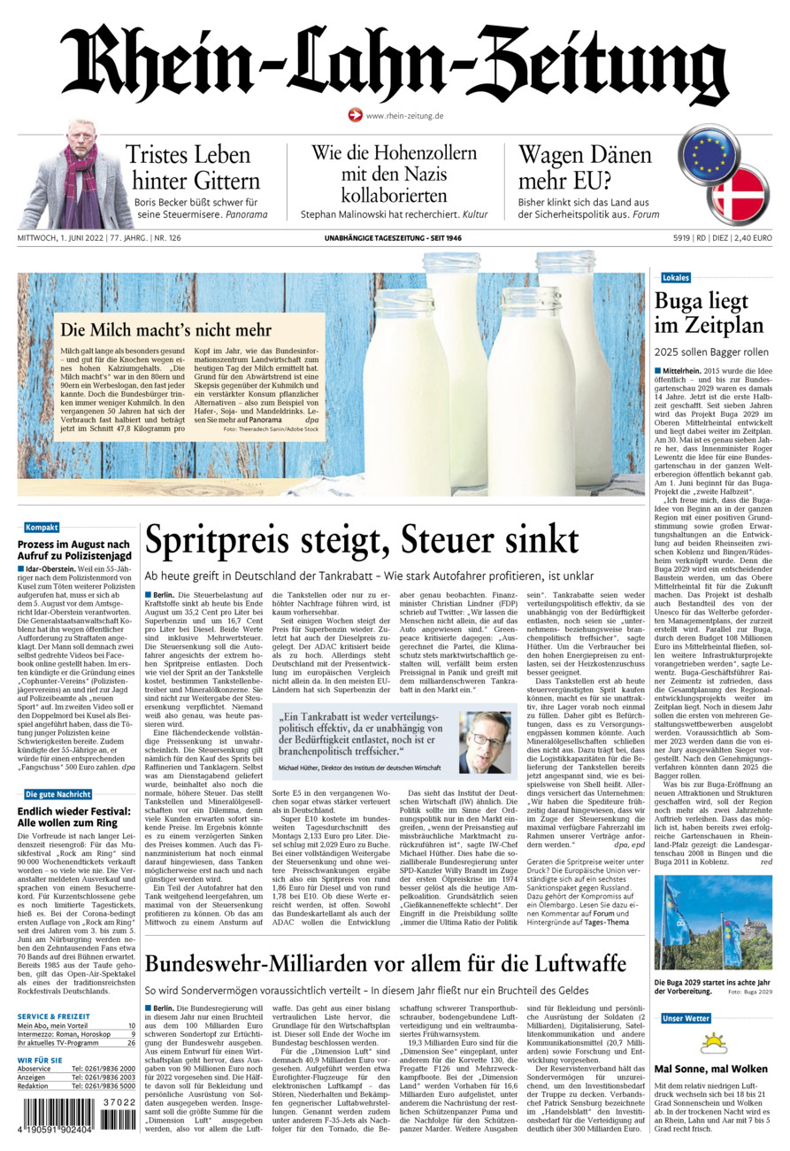 Rhein-Lahn-Zeitung Diez (Archiv) vom Mittwoch, 01.06.2022