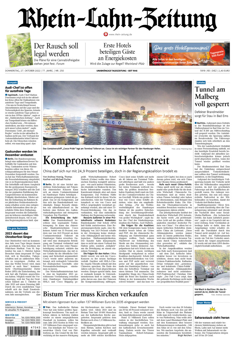 Rhein-Lahn-Zeitung Diez (Archiv) vom Donnerstag, 27.10.2022