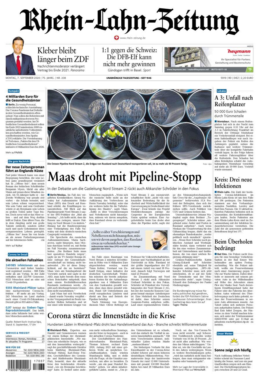 Rhein-Lahn-Zeitung Diez (Archiv) vom Montag, 07.09.2020