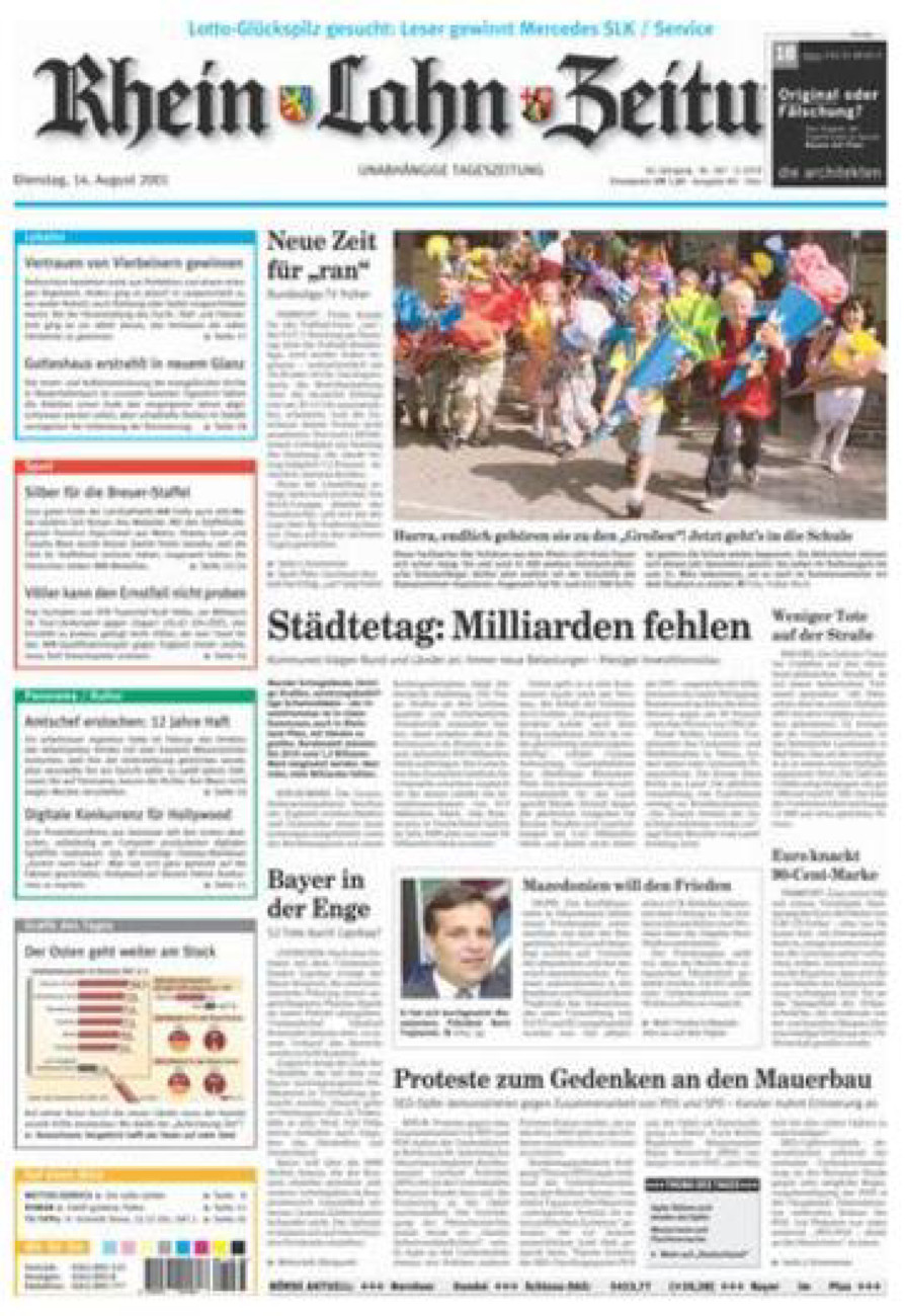 Rhein-Lahn-Zeitung Diez (Archiv) vom Dienstag, 14.08.2001