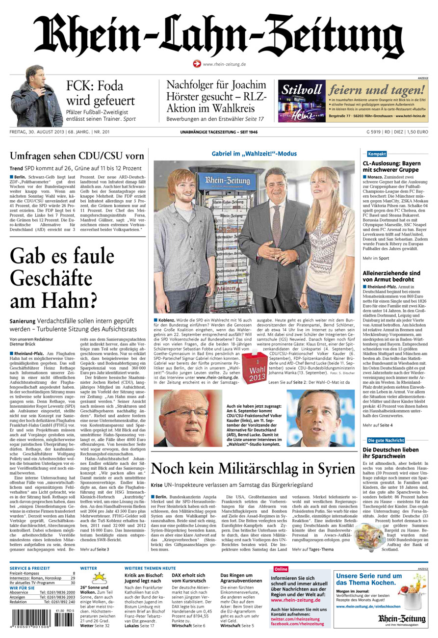 Rhein-Lahn-Zeitung Diez (Archiv) vom Freitag, 30.08.2013