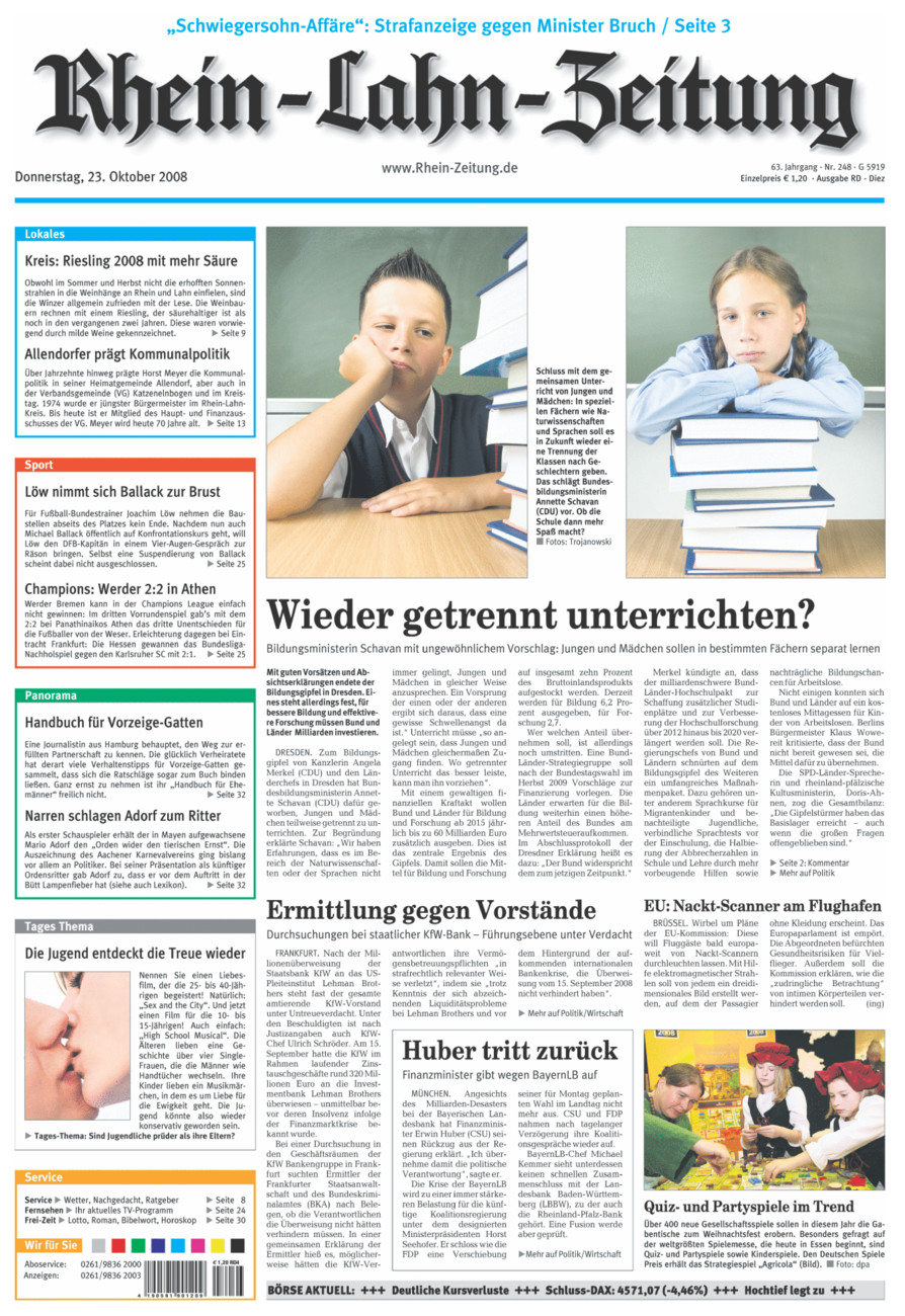 Rhein-Lahn-Zeitung Diez (Archiv) vom Donnerstag, 23.10.2008