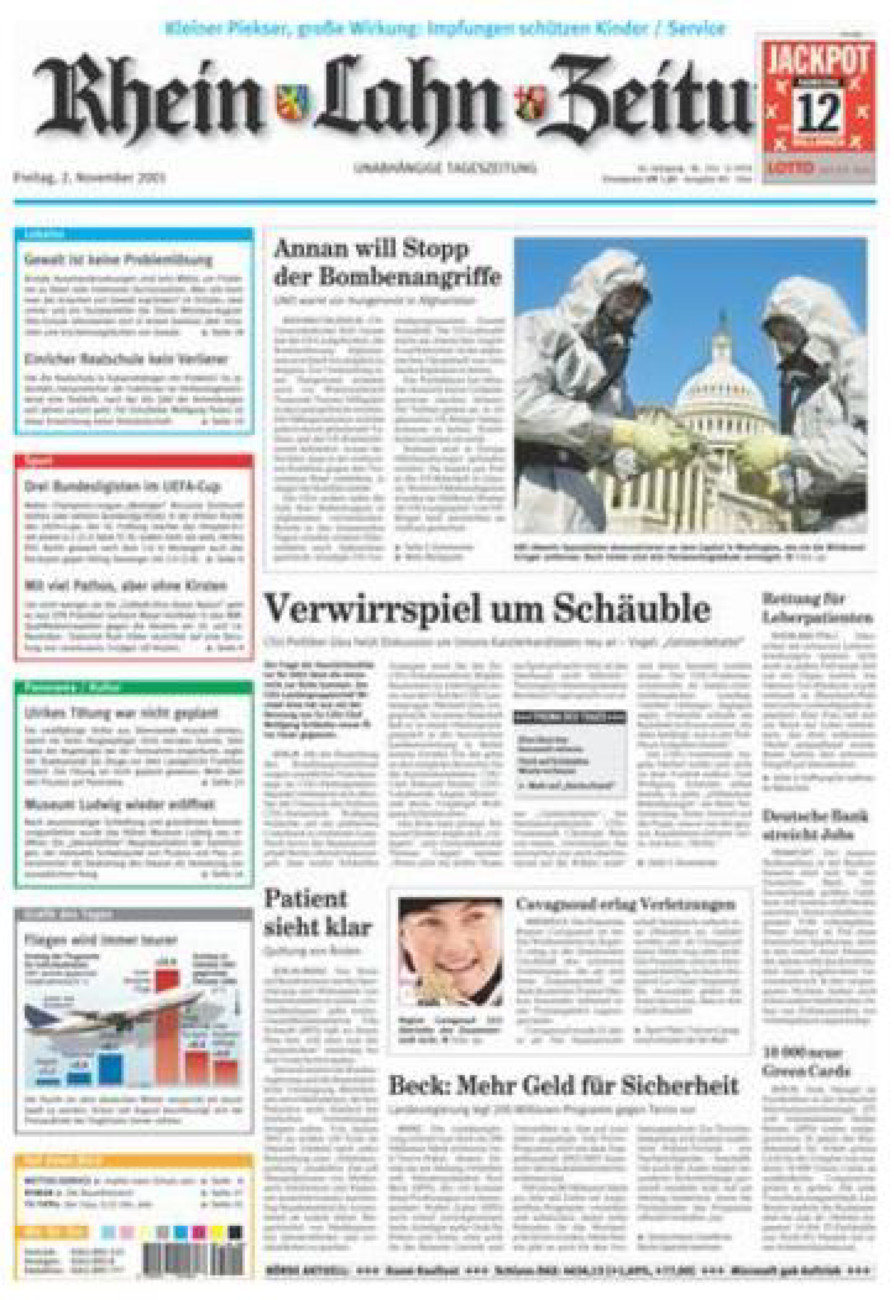Rhein-Lahn-Zeitung Diez (Archiv) vom Freitag, 02.11.2001
