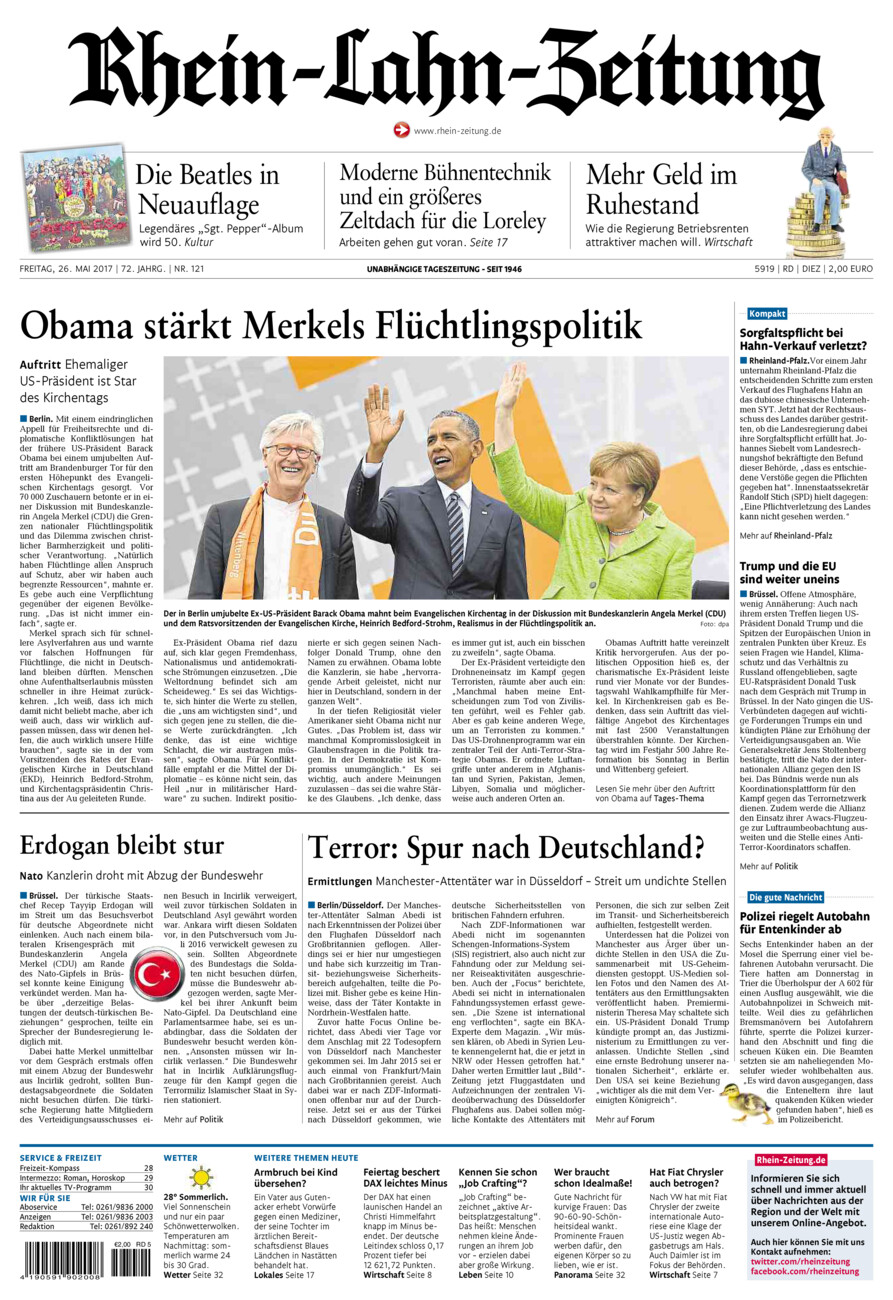 Rhein-Lahn-Zeitung Diez (Archiv) vom Freitag, 26.05.2017