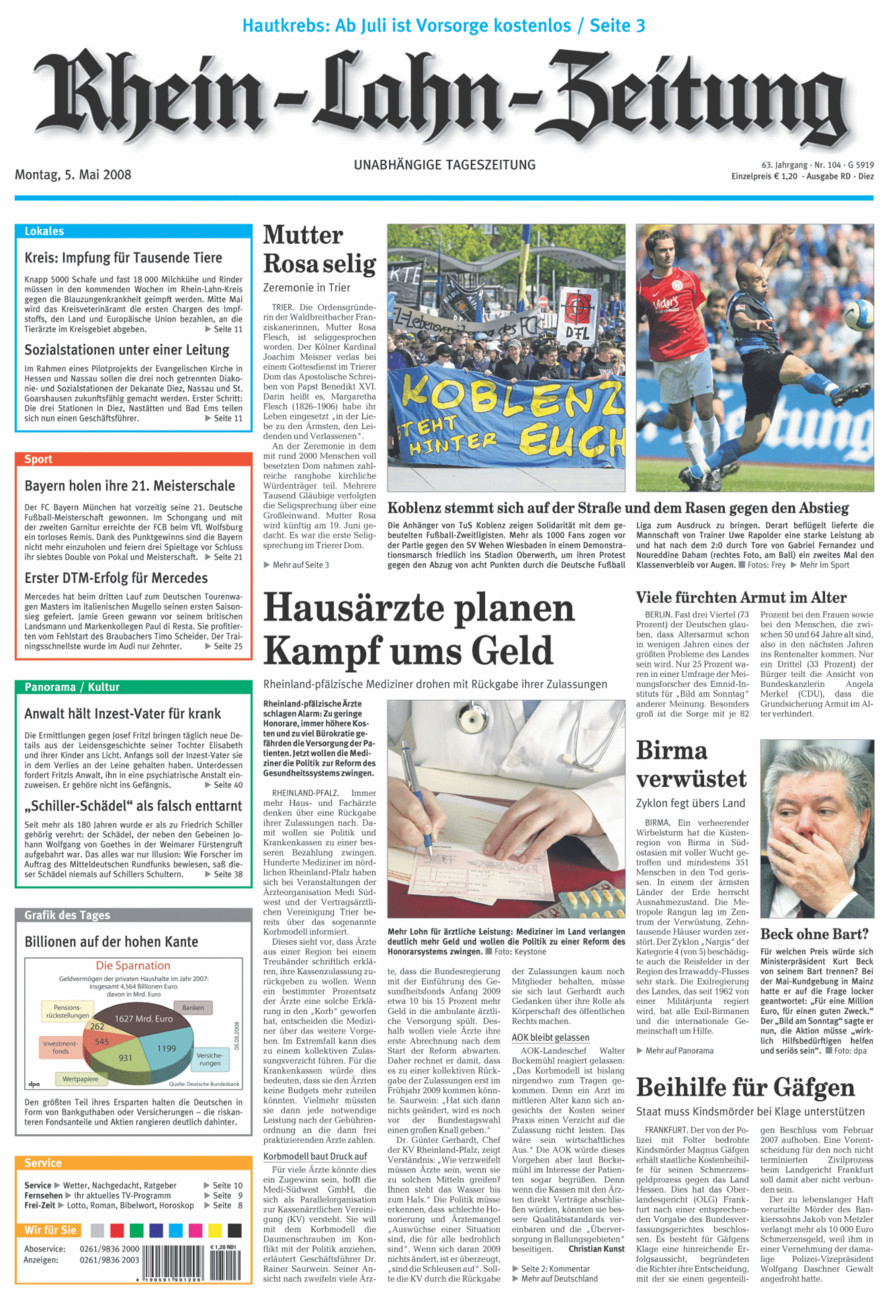 Rhein-Lahn-Zeitung Diez (Archiv) vom Montag, 05.05.2008